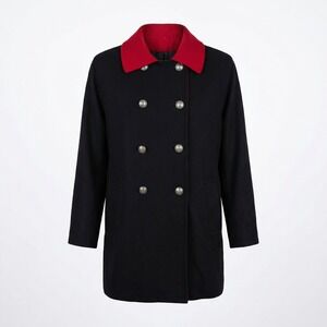 Black Red Collared Double Breasted Jacket Womens Size 10 Wool Vintage